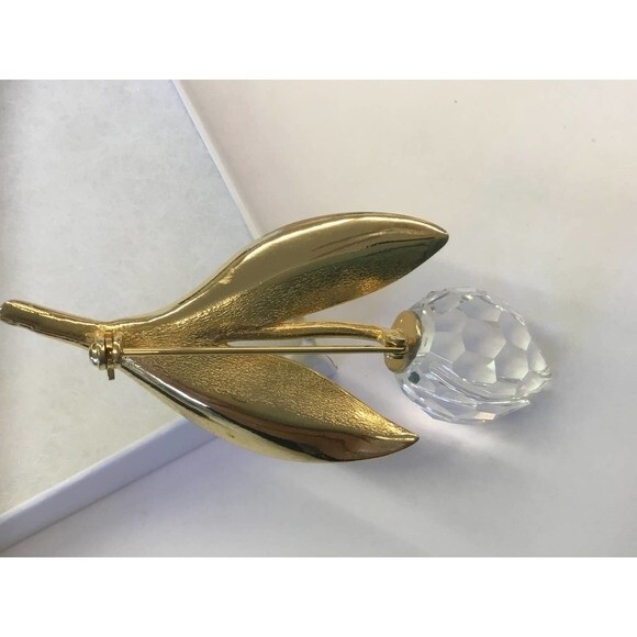 Gold and Crystal Tulip Brooch - Picture 4 of 5